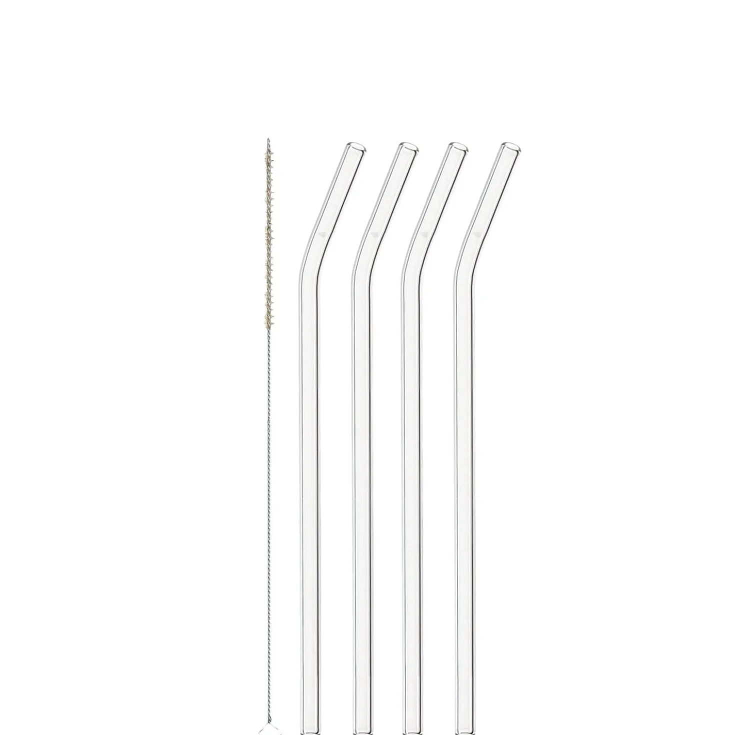 Glastrinkhalme CIAO 23 cm geknickt 4er-Set + Reinigungsbürste