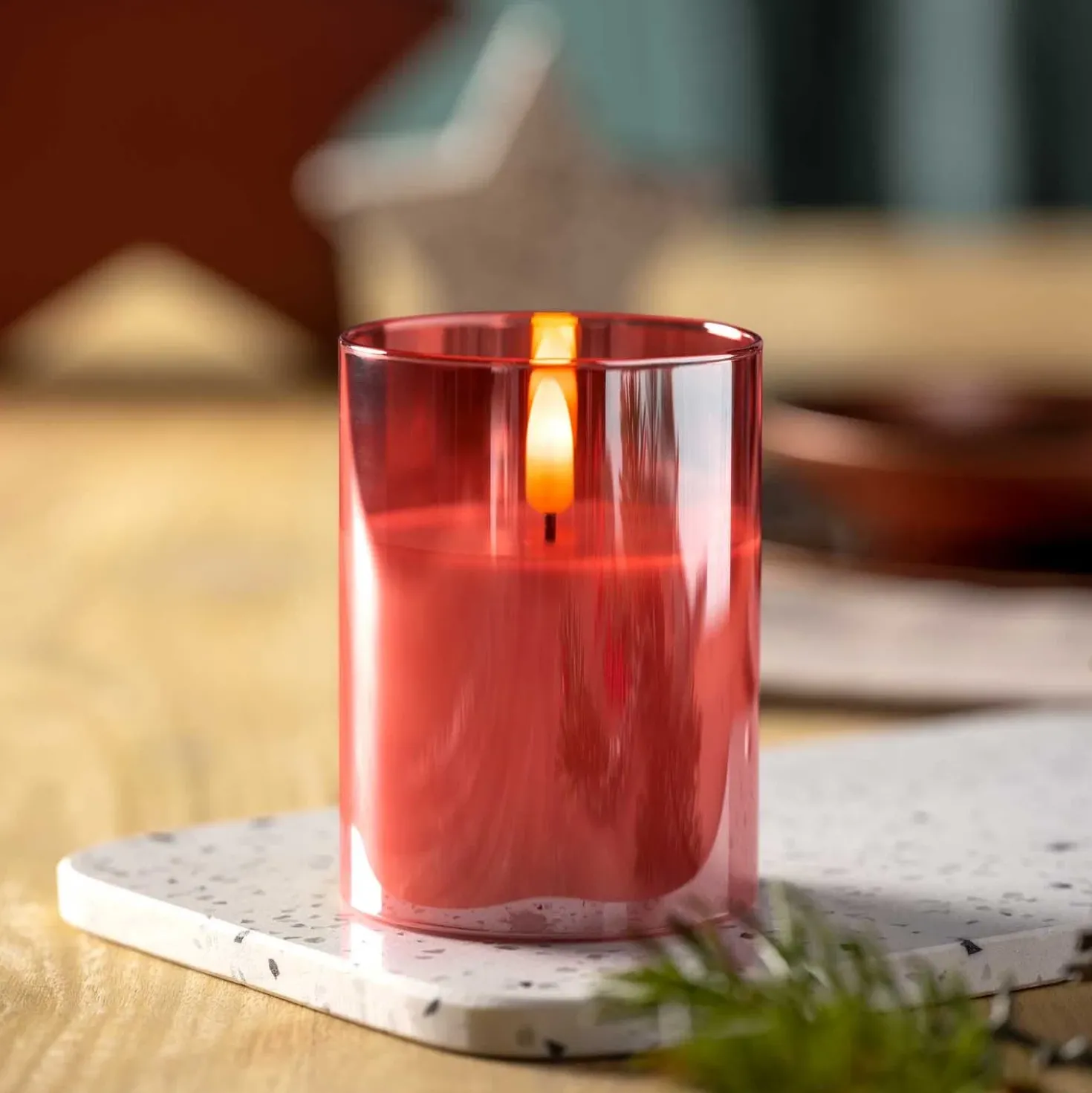 LED Kerze rot 10x8cm AUTENTICO