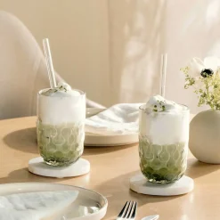 Matcha Latte Gläser GOCCE mit Glastrinkhalm 4-teilig