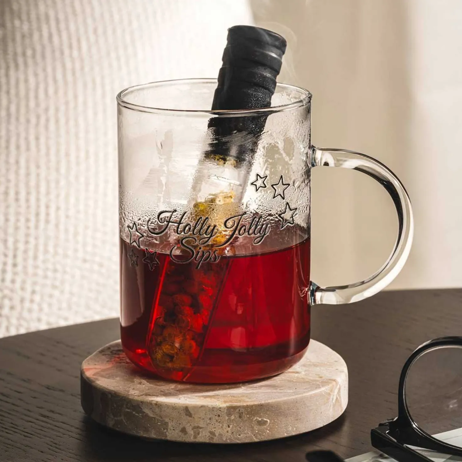 Teeglas NOVO 360 ml mit Infuser + Stickern
