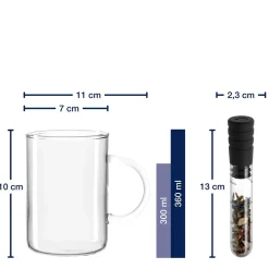 Teeglas NOVO 360 ml mit Infuser + Stickern