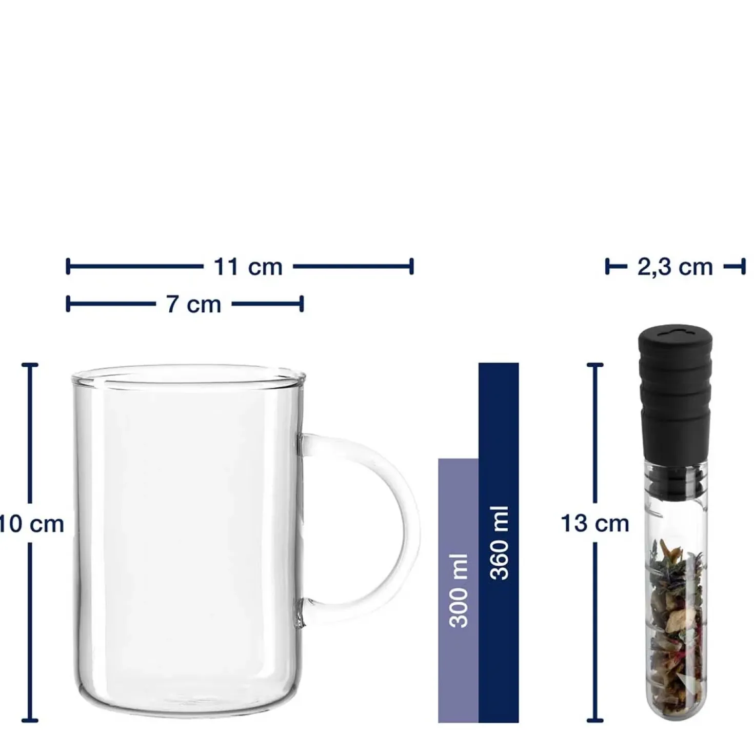 Teeglas NOVO 360 ml mit Infuser + Stickern